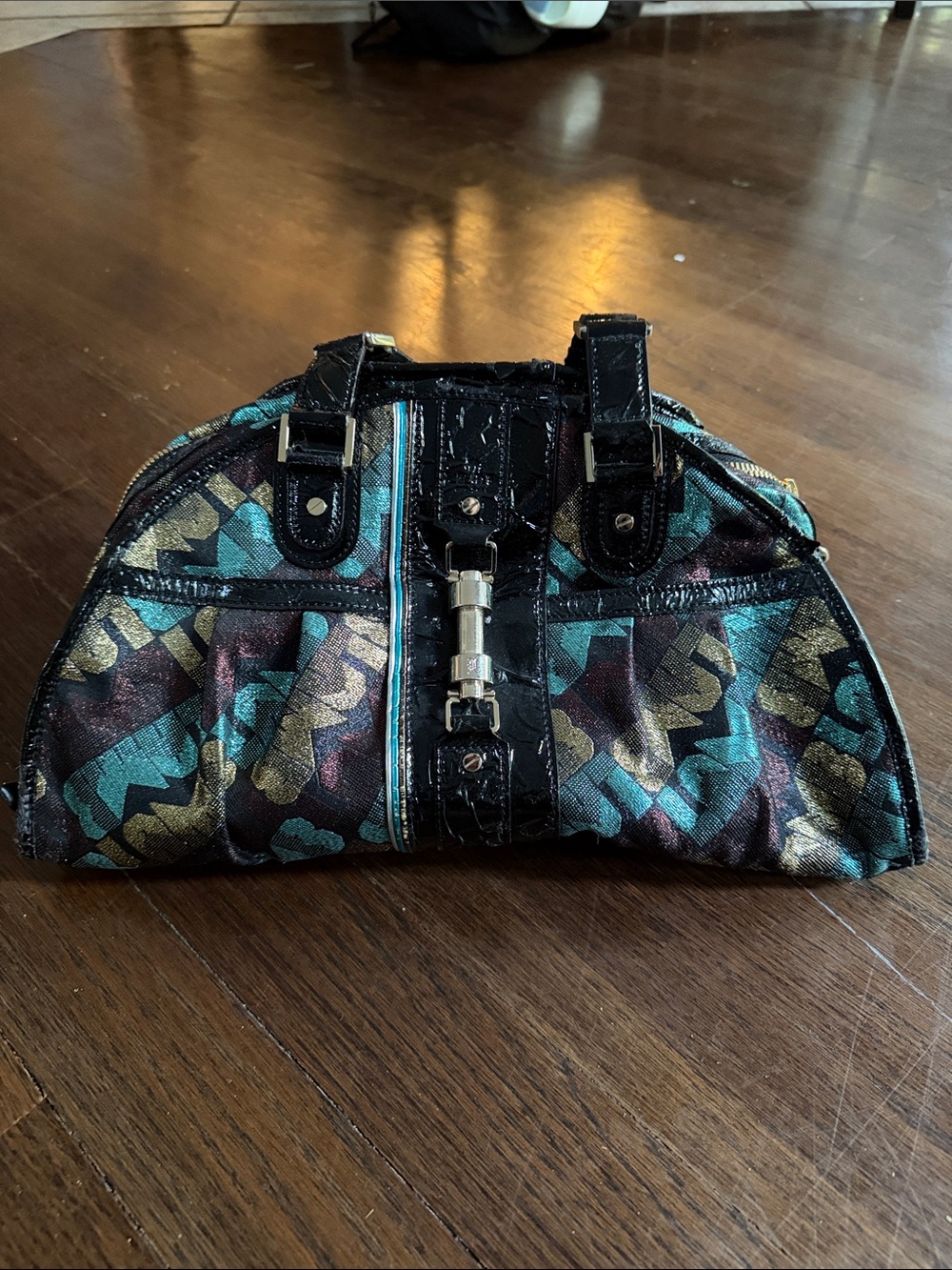 Stylish Teal and Gold Patterned Women's Handbag. LAMB-   Damaged , please read